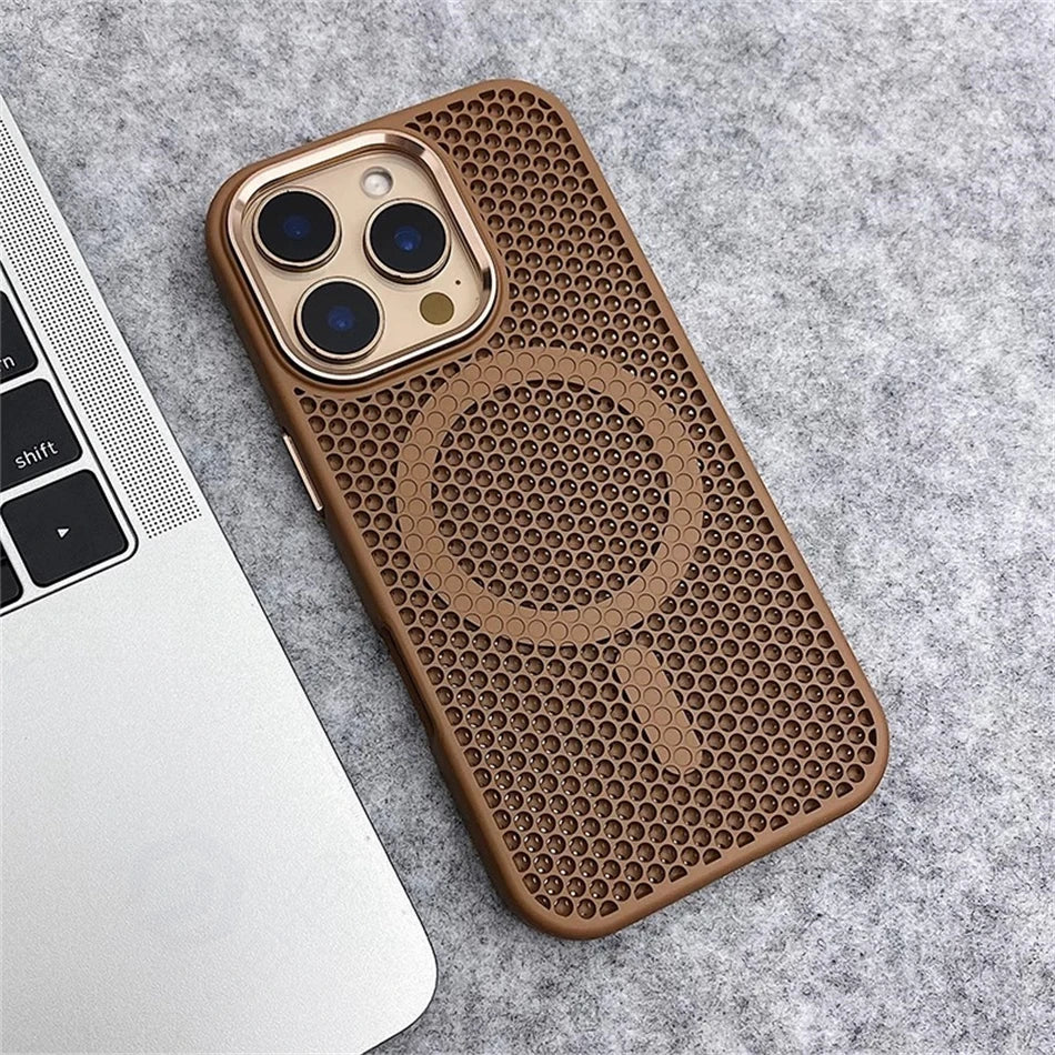 Heat Dissipation Mesh For Magsafe Magnetic Wireless Charge Case For iPhone 16 15 14 Plus 13 12 17 Pro Max Breathable Armor Cover
