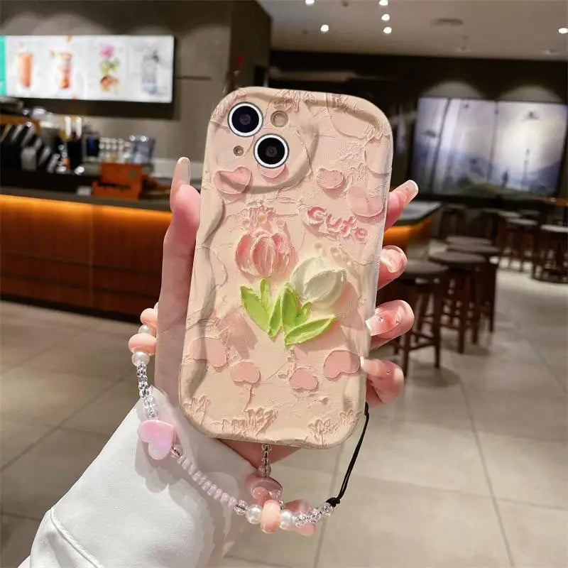 Pink Bow Pattern Chain Case For Samsung Galaxy S25 Ultra S22 S21 S20 Plus S21FE S20FE S25FE A31 Soft Silicone Cover