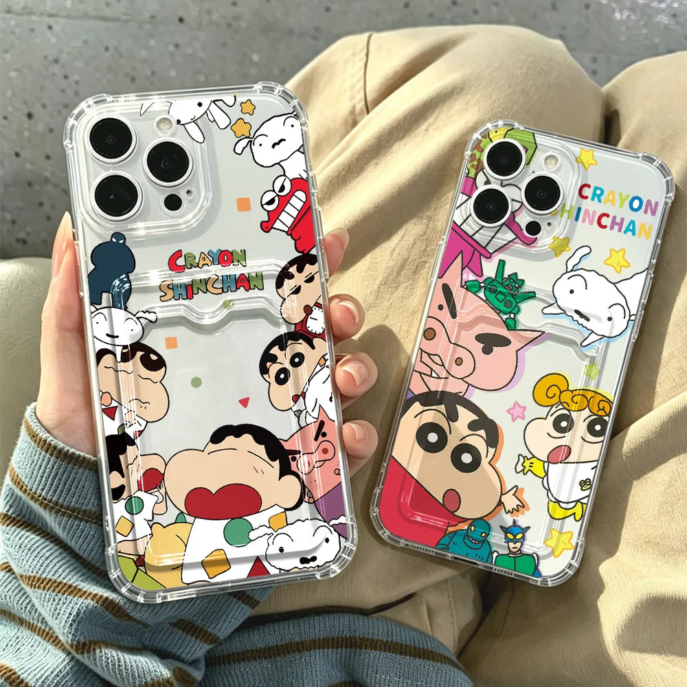 Crayons Shin-chans Card Hold Phone Case For Samsung Galaxy S26 S25 S24 S23 S22 S21 S20 FE Edge Plus Ultra M33 M53 M54 5G Airbag