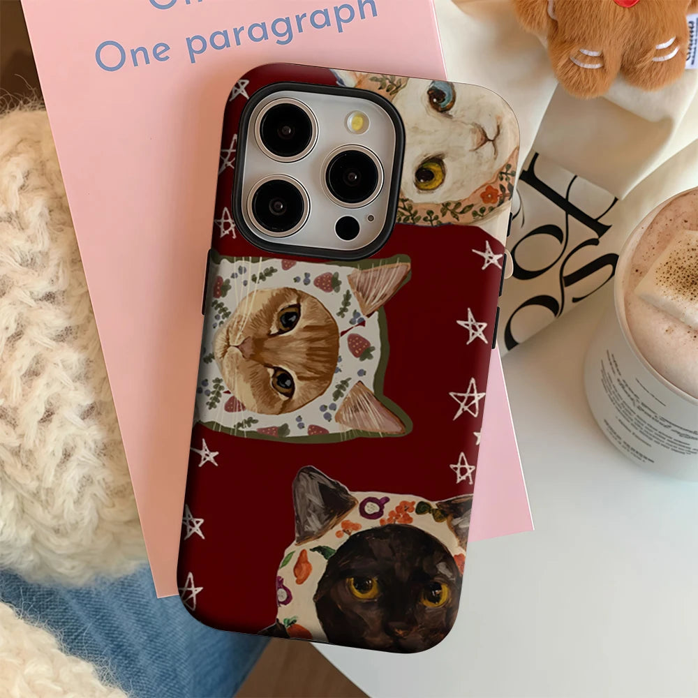 Whimsical Cats in Bonnets IPhone17 Must-Haves Phone Case for IPhone 17 16 15 14 13 12 11 Pro Max Plus Double-layer Back Cover