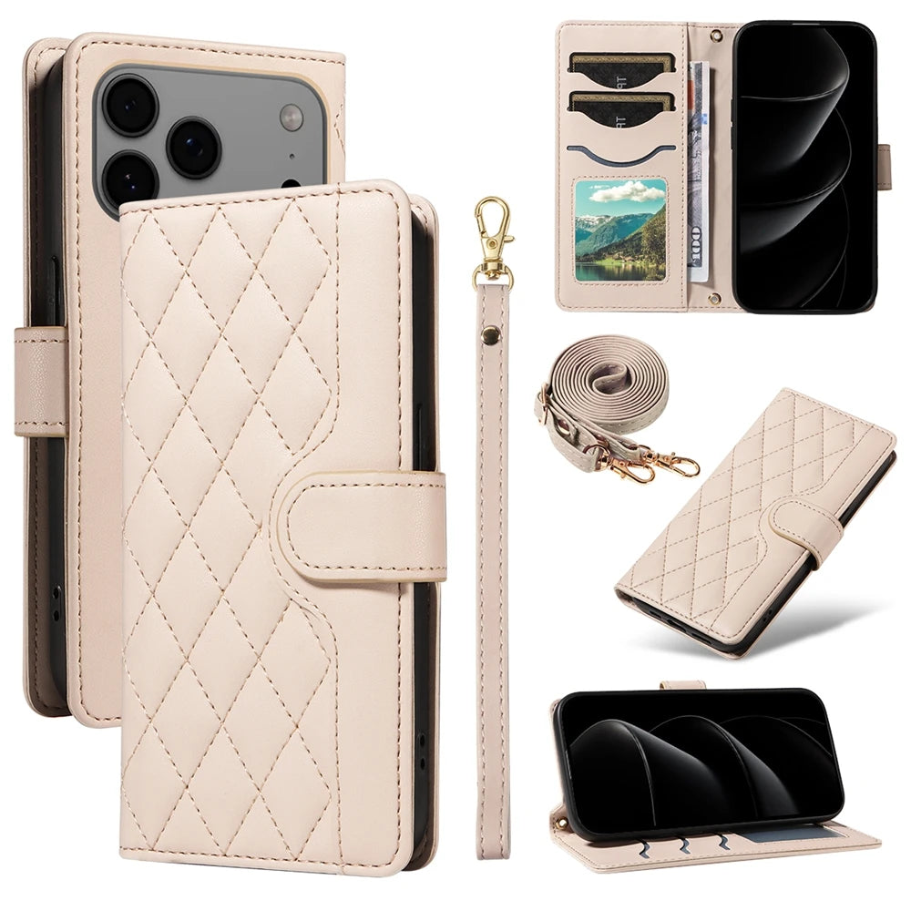Lanyard Wallet Leather Magnetic Case For iPhone 17 17e 16e 16 15 14 13 12 11 Pro X XR XS Max 8 7 SE Plus Purse Phone Flip Cover
