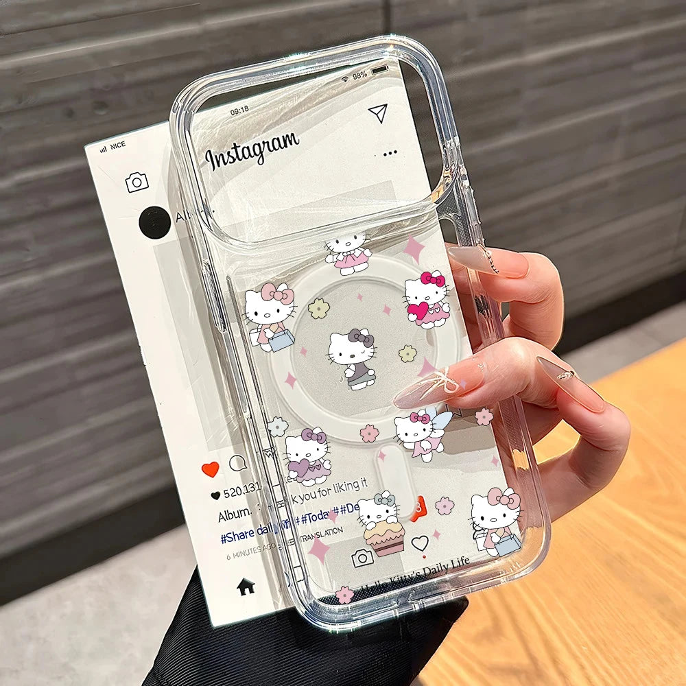 Hot Luxury Hello Kittys Magnetic Phone Case for iPhone 17 16 15 14 13 12 11 8 7 Air Plus Pro Max X XR XSMax Soft Clear Tpu Cover