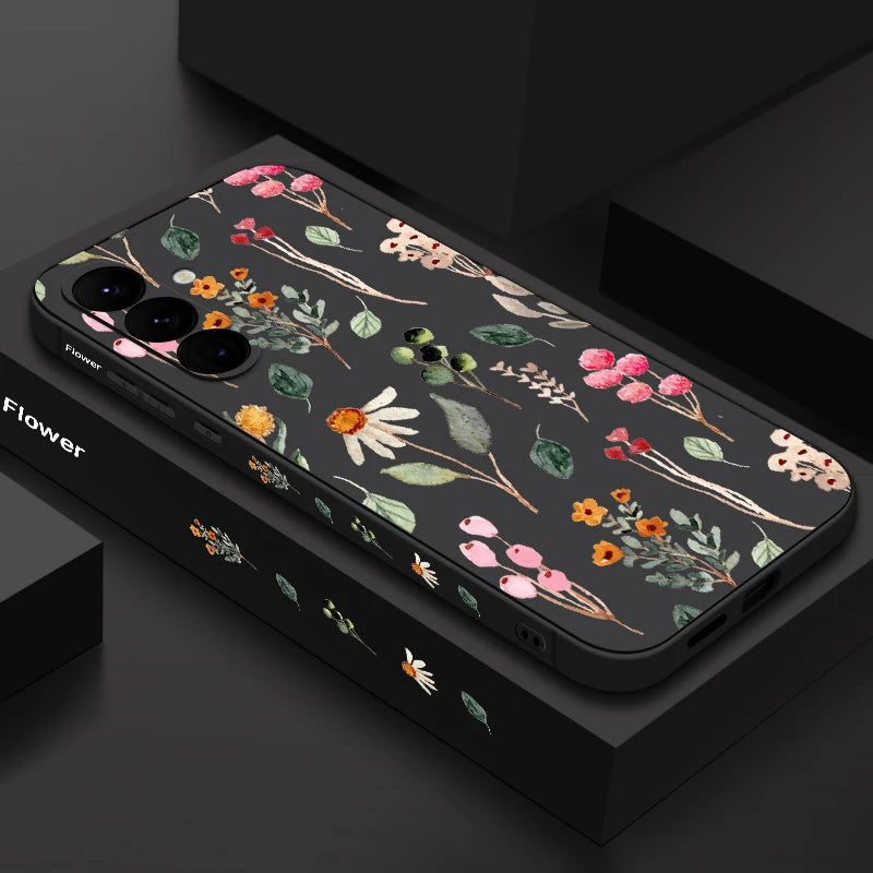 Luxury Flower Print Lanyard Case For Samsung Galaxy A55 A54 A56 5G A35 S26 A15 A14 A34 A52 A17 S21 FE S22 S23 S25 S24 Ultra Capa