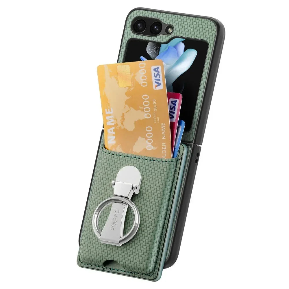 Luxury Ring Stand Leather Phone Case for Samsung Galaxy Z Flip 8 Flip 7 6 5 4 3 Flip7 FE Wallet Card Slot Shockproof Cover