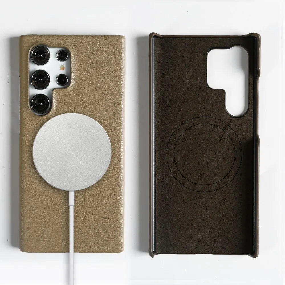 Handmade Premium Genuine Leather Magnetic Case For Samsung Galaxy S25 Ultra Case S24FE S23 S22 S21 S20 Note20Ultra Magsafe Cover