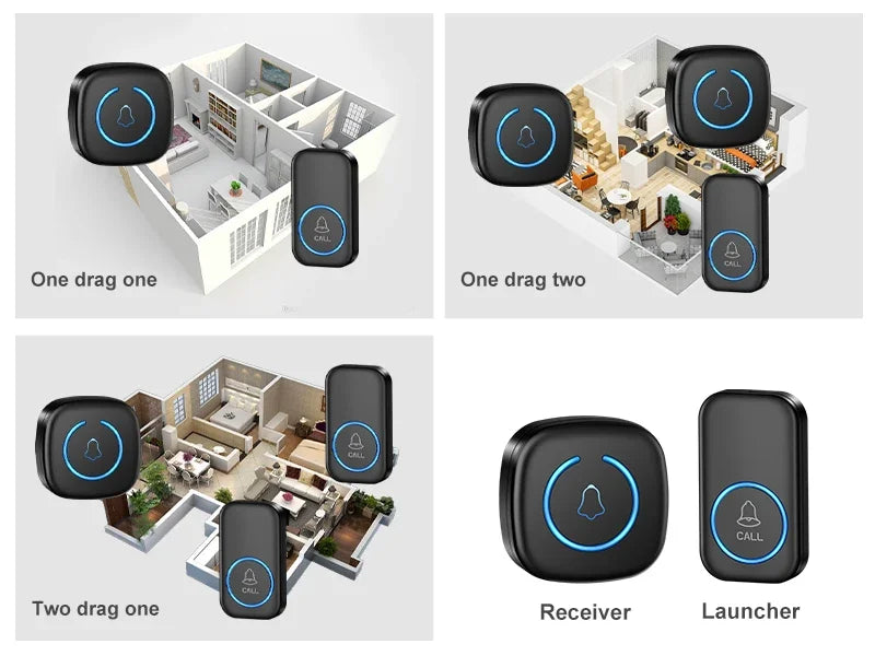 Wireless Doorbell Intelligent Welcome Door Bell 300M/984 FT Remote 60 Songs Melodies Home Smart Doorbell US EU UK Plug Optional