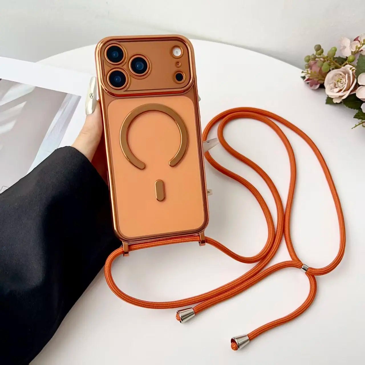 Luxury Necklace Cord Rope Lanyard Plating Magnetic Clear Phone Case For iPhone 17 Air 16 14 12 13 15 Pro Max For Magsafe Cover