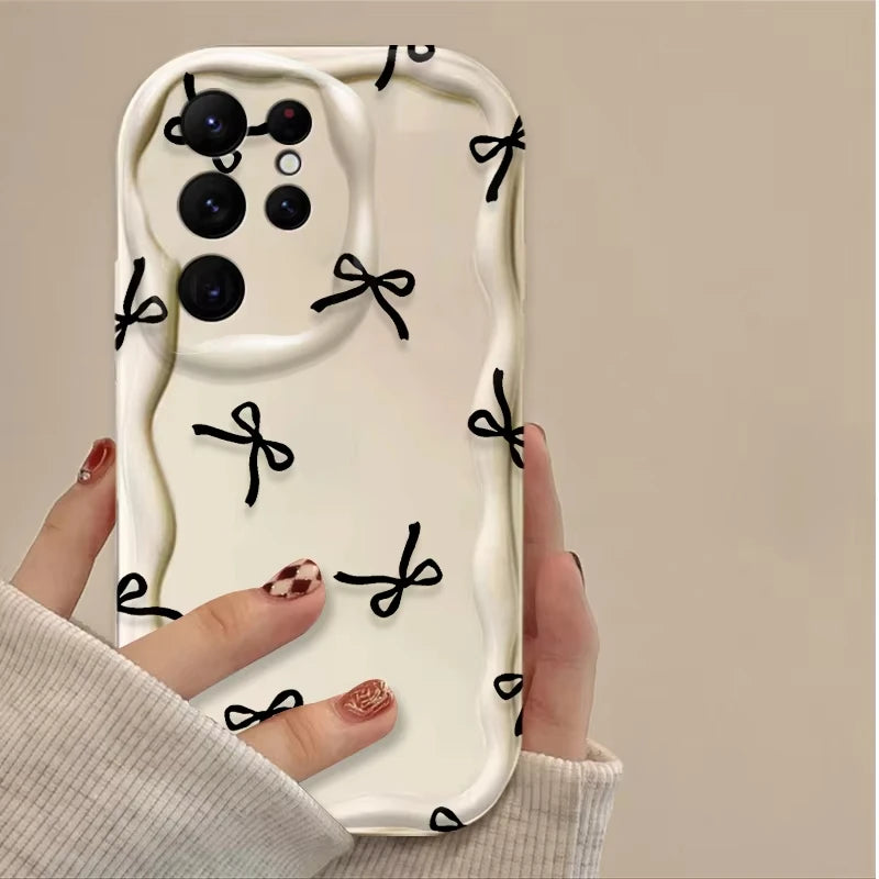 Black Bowknot Heart Phone Case for Samsung Galaxy S26 S25 S24 Ultra S23 S22 S21 S20 Plus FE A56 A55 A54 A35 A16 Silicone Cover