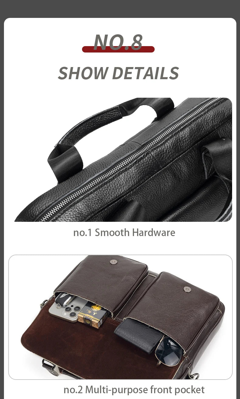 LION VERA Men's Genuine Leather Briefcase Business Casual Commuting Bag Portable Crossbody Shoulder Bag 15.7-inch Laptop Bag