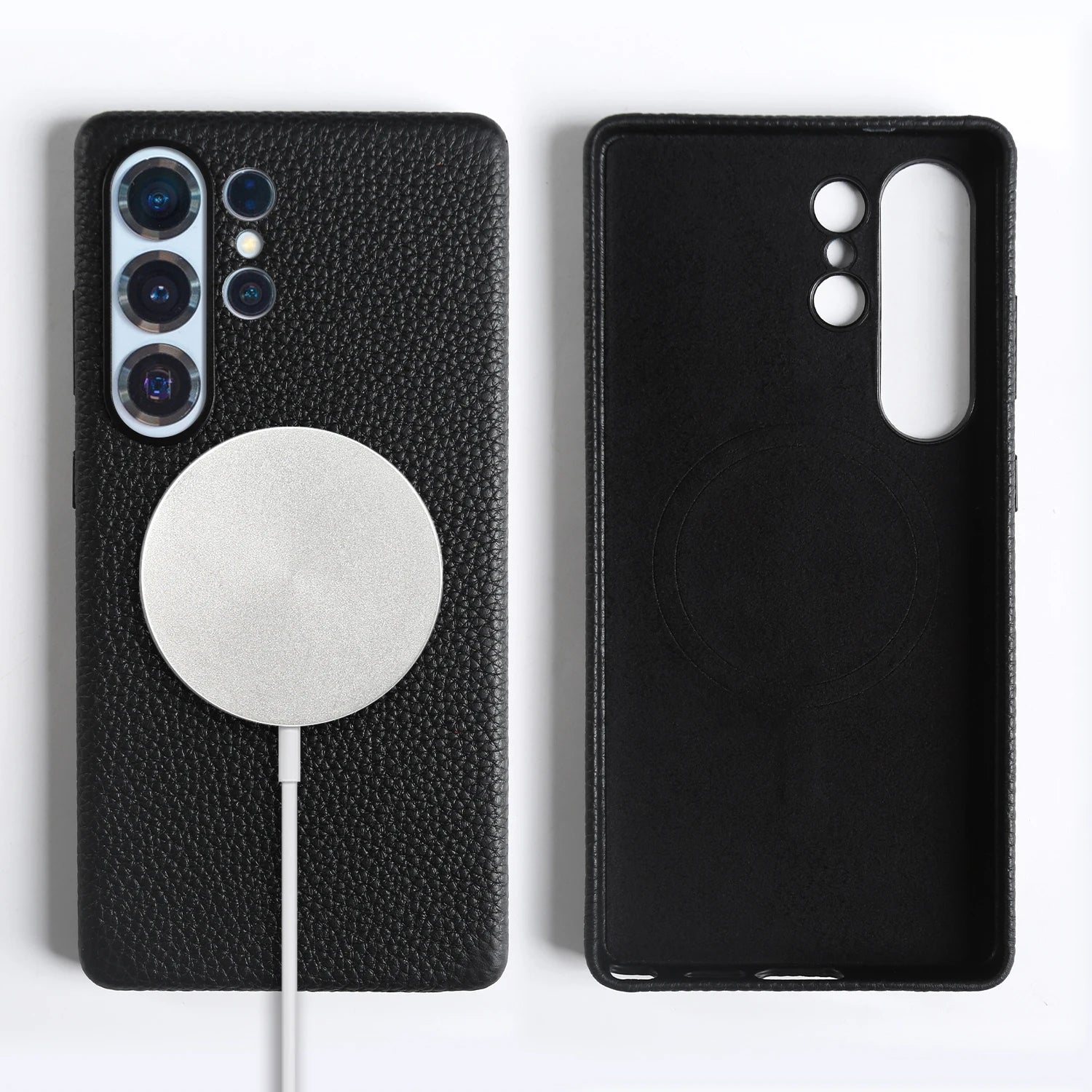 For Magsafe Magnetic Lychee Genuine Leather Case For Samsung Galaxy S26 S25 Plus S24 FE S21 S22 S23 Ultra Back Cover Phone Case