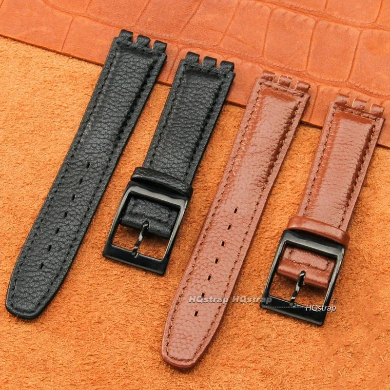 Watch Strap for Swatch 17mm Genuine Cowhide Leather Bracelet Men Women Waterproof Sport Replacement Watchband Belt Accessories