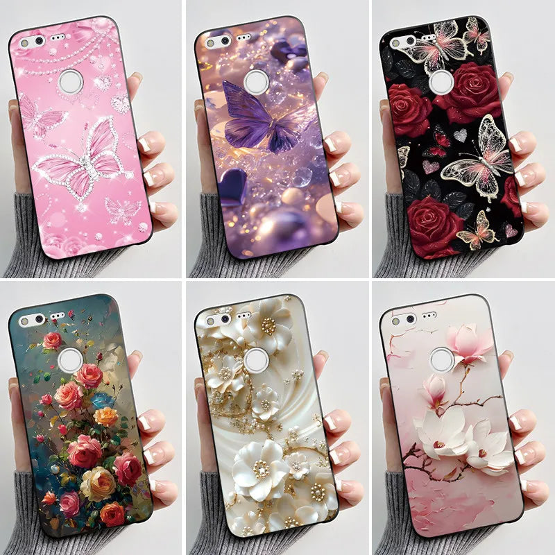 For Google Pixel XL Case Luxury Fashion Butterfly Flowers Black Soft TPU Silicone Back Cover For Google Pixel 1 1XL Phone Cases