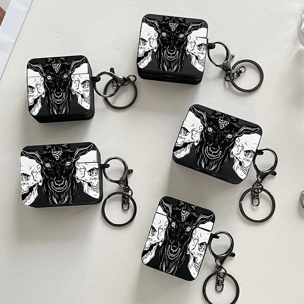 Skull Horror Pattern Black Square Earphone Cover for Apple AirPods Pro3/Pro2/Pro Shockproof Protective Case for AirPods 1/2/3/4