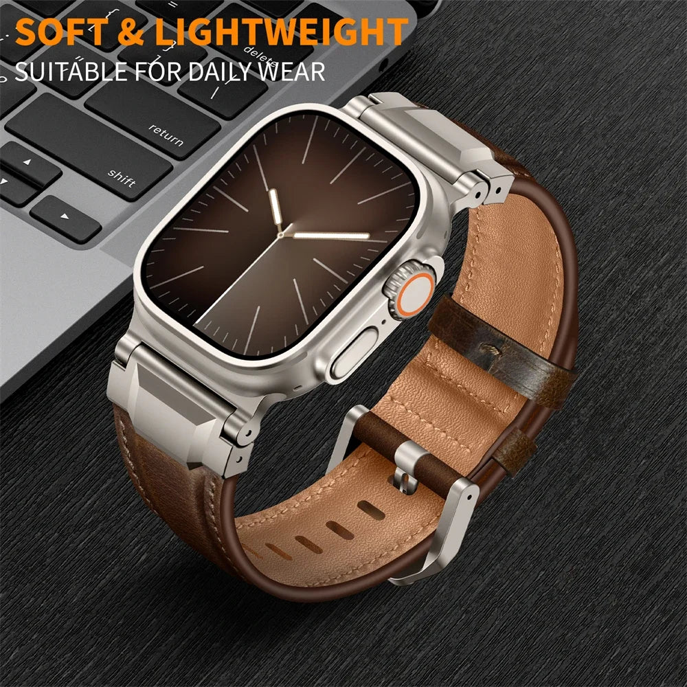 Genuine Leather bands For Apple watch ultra 3 2 49mm 44mm 45mm 46mm NEW Mecha Design bracelet iWatch series 11 10 9 8 7 6 5 SE