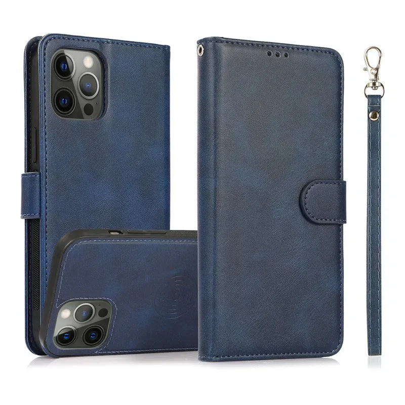 2 in 1 Magnetic Flip Leather Wallet Case for iPhone 16 Pro Max 14 15 Plus 13 12 11 17 Air SE 2022 Card Slot Detachable Cover