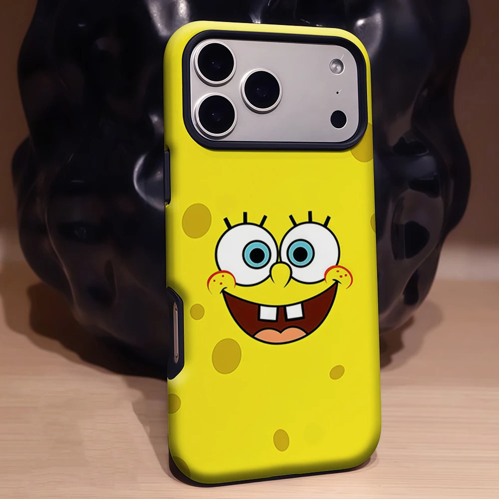 Cartoon S-SpongeBobS Phone Case For Magnetic Phone Case for IPhone 17 16 15 14 13 Pro Max Plus Single Double-layer tough Case