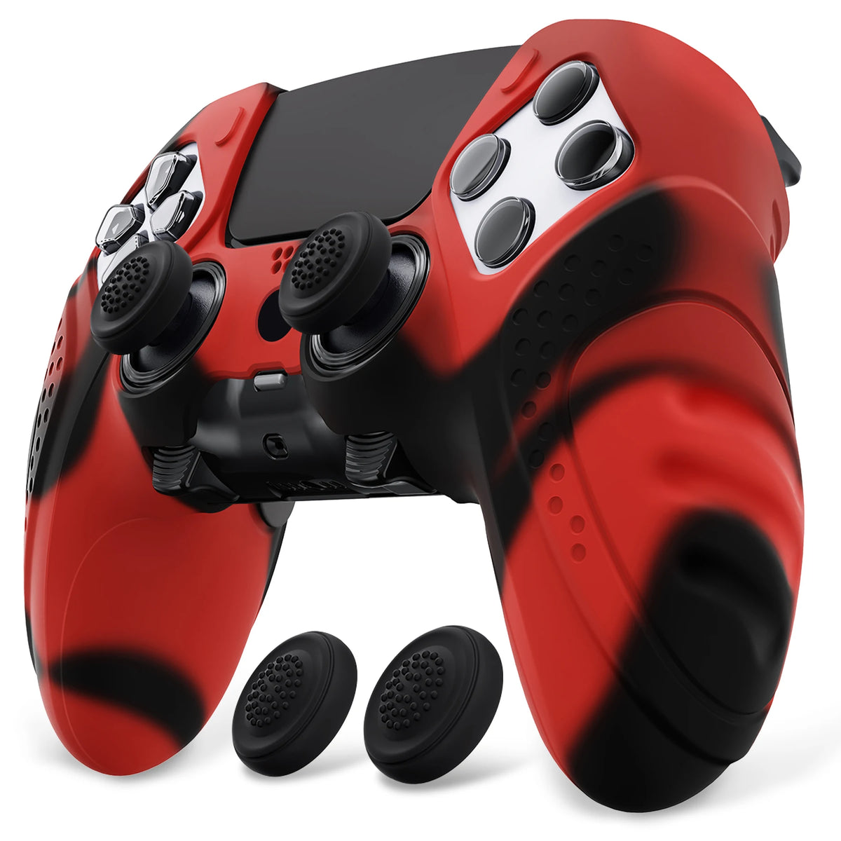 PlayVital Anti-Slip Silicone Cover for PS5 Edge Controller, Rubber Protector Case with Thumb Grip Caps - Guardian Edition Series