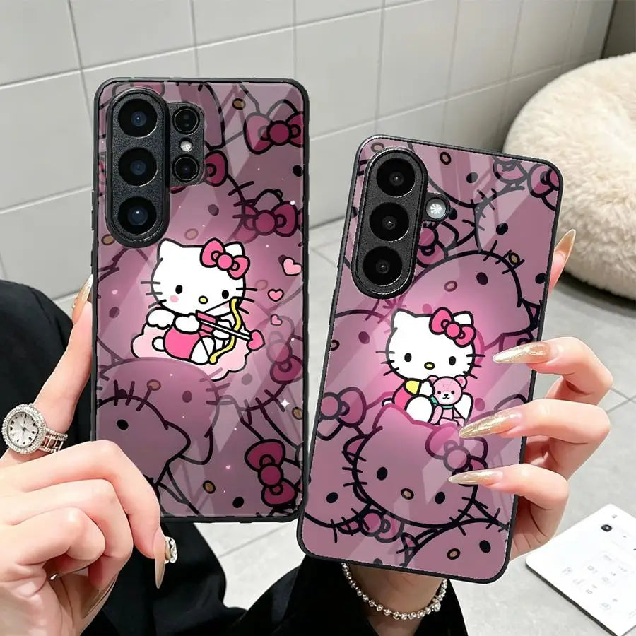 Sanrio Hello Kitty Phone Cover Glass Case for Samsung Galaxy S26 Ultra S25+ S20 S23 FE S22 S23+ 25 Edge S21 S24+ 24 Plus S26+