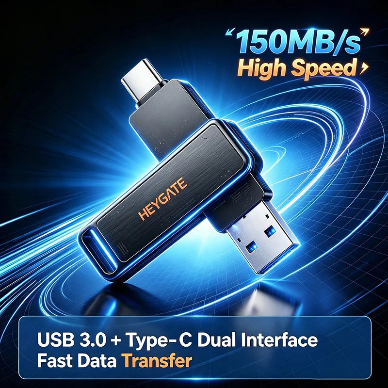 HEYGATE OTG Dual Interface USB3.2 Gen1 Type C Flash Drive 32GB 64GB 128GB 150MB/s High Speed Metal Pendrive For Phone Laptop PC