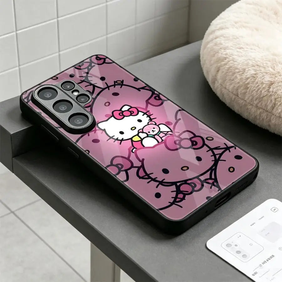 Sanrio Hello Kitty Phone Cover Glass Case for Samsung Galaxy S26 Ultra S25+ S20 S23 FE S22 S23+ 25 Edge S21 S24+ 24 Plus S26+