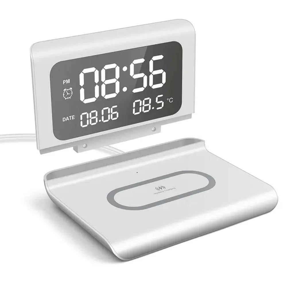 30W  Wireless Charger Stand with Alarm Clock & Thermometer | Compatible with iPhone 17-11/X, SamsungS25  , Xiaomi & All Qi Phone