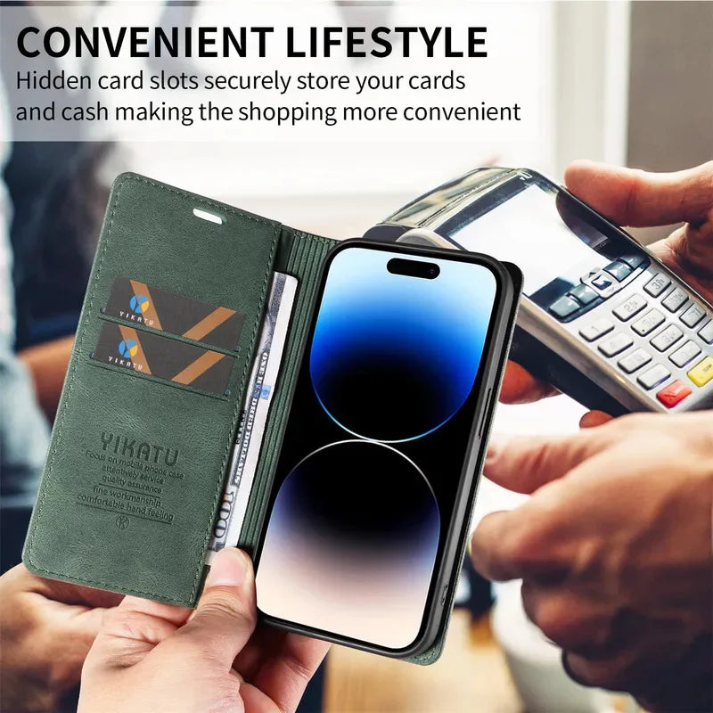 YIKATU Wallet Leather Phone Case For Samsung Galaxy S25 S20 S21 FE S22 S23 S24 Ultra S10E S8 S9 Plus Holder Flip Stand Cover Bag
