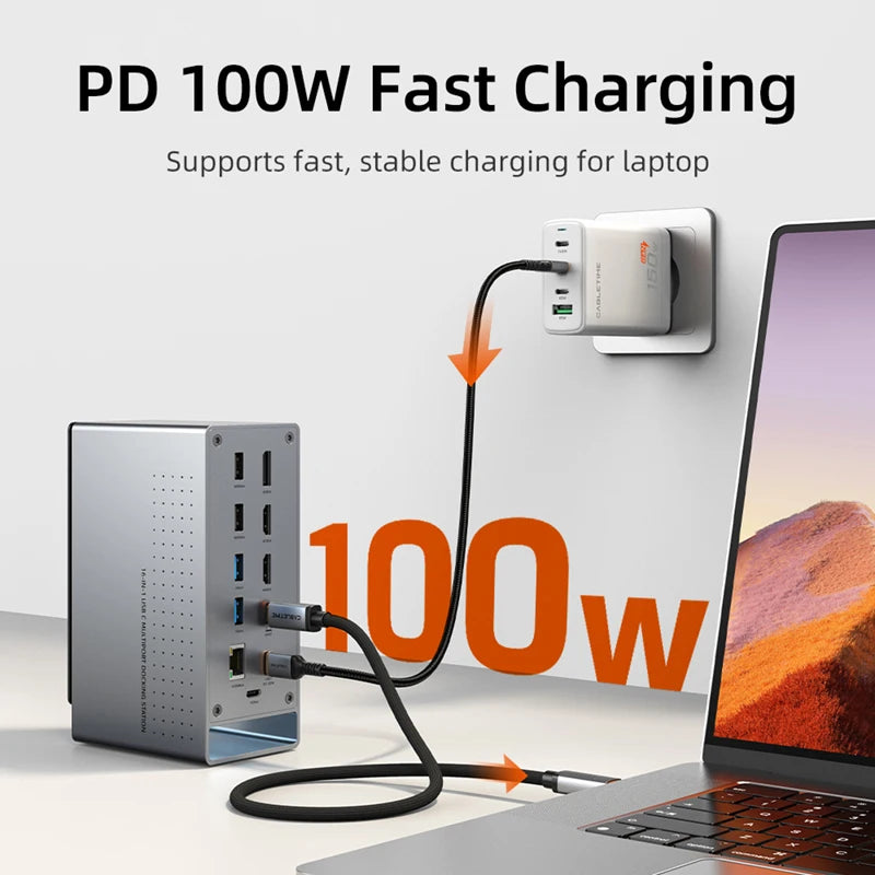 CABLETIME 16 IN 1 USB C Docking Station 4K HDMI-compatible M.2 SSD Enclosure Ethernet 100W PD Dock Hub SD/TF Working Station