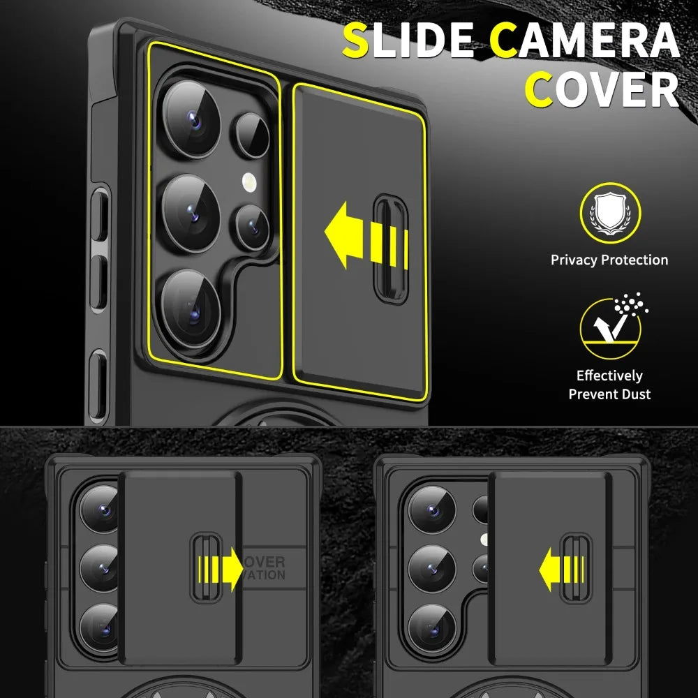 Case For Samsung Galaxy S26 S25 S24 S23 S22 S21 Ultra Plus S25 Edge S25FE S24FE Slide Camera Protect Magnetic holder Armor Cover