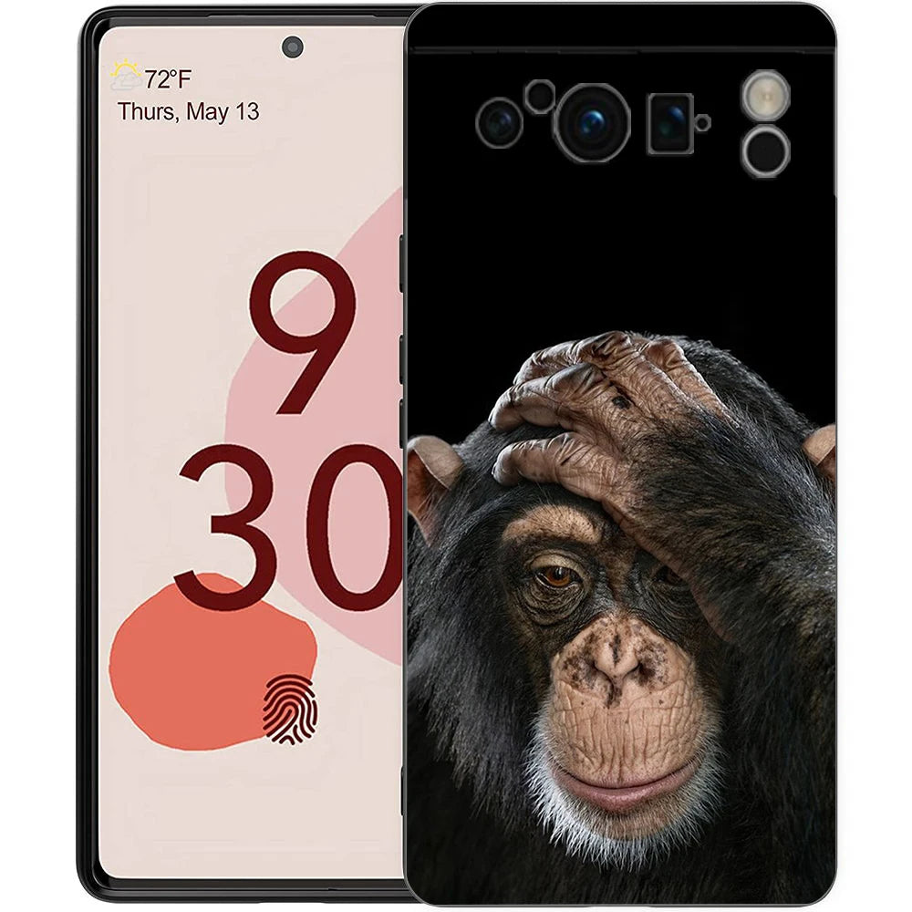 Luxury Phone Case For Google Pixel 10 9 8 9A 8A 7 7A 6 Pro XL 6A 5G Black Soft Back TPU Cover Cute Funny Monkey