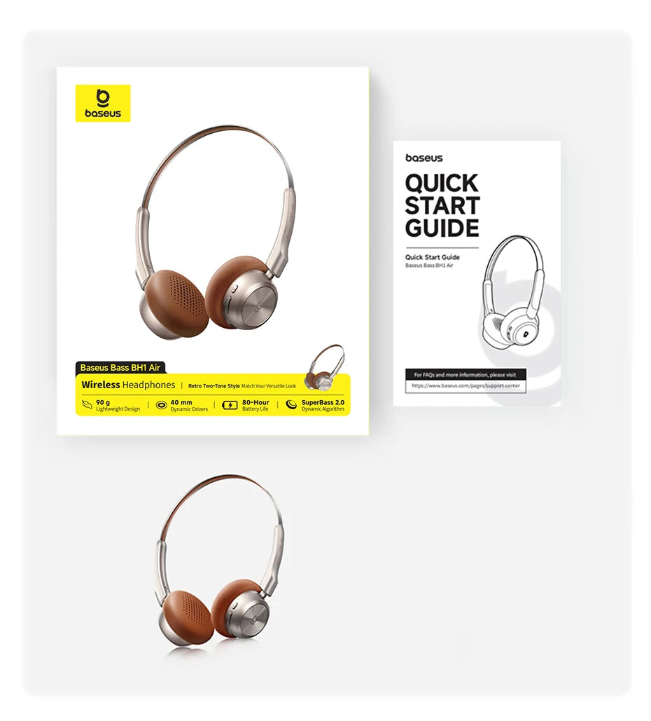 Baseus BH1 Air Wireless Headphones Bluetooth 6.0 ENC Noise Cancellation Lightweight 90g Over Ear Headset 80H Earphone