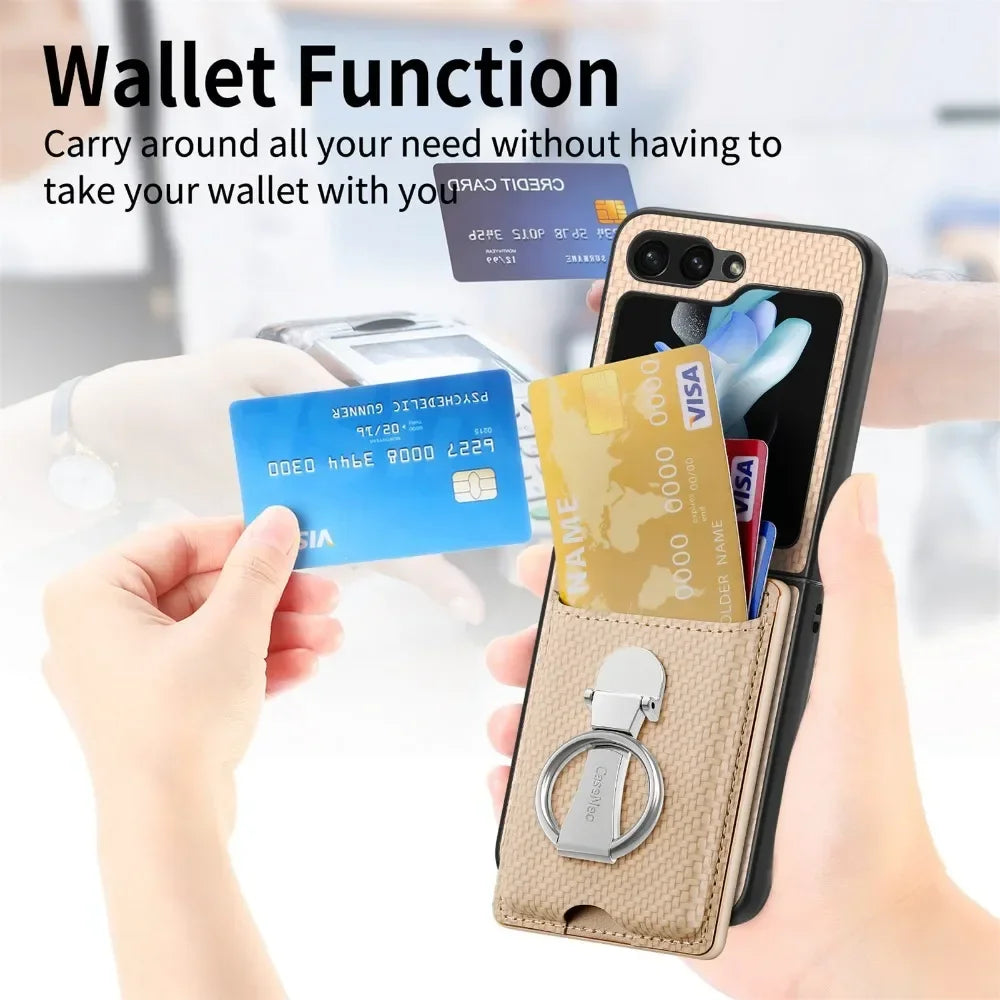 Luxury Ring Stand Leather Phone Case for Samsung Galaxy Z Flip 8 Flip 7 6 5 4 3 Flip7 FE Wallet Card Slot Shockproof Cover