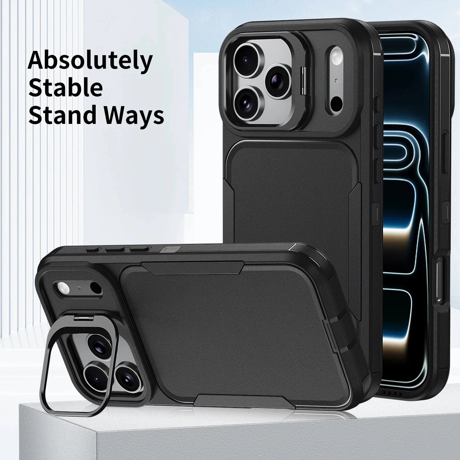 Shockproof Armor Defender Case For iPhone 17 16 15 14 13 12  Pro Max Plus 17E 16E Camera Holder Dual Layer Heavy Protector Cover