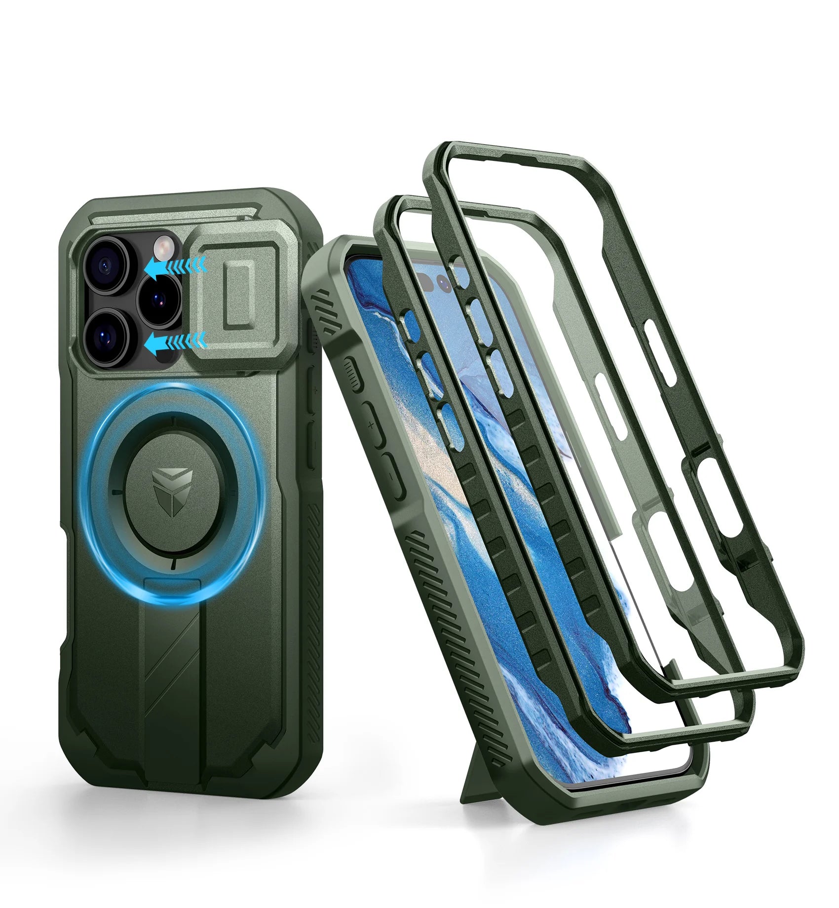 Dexnor For iPhone 16 Pro Case with MagSafe Rugged Shockproof with Built-in Sliding Camera Cover Built-in Screen Protector holder