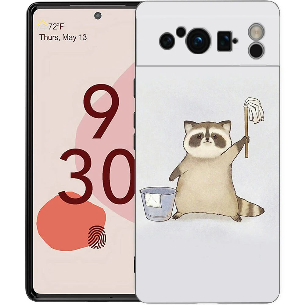Raccoon Phone Case For Google Pixel 10 9 8 7 6 Pro XL 9A 8A 6A 7A 5G Soft Shockproof TPU Black Cover