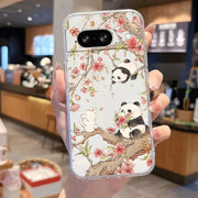 For Google Pixel 10 9 8 7 6 Pro XL 9a 8a 7a 6a Cute Panda Play Pattern Phone Case Crystal Transparent Silicone Protective Cover