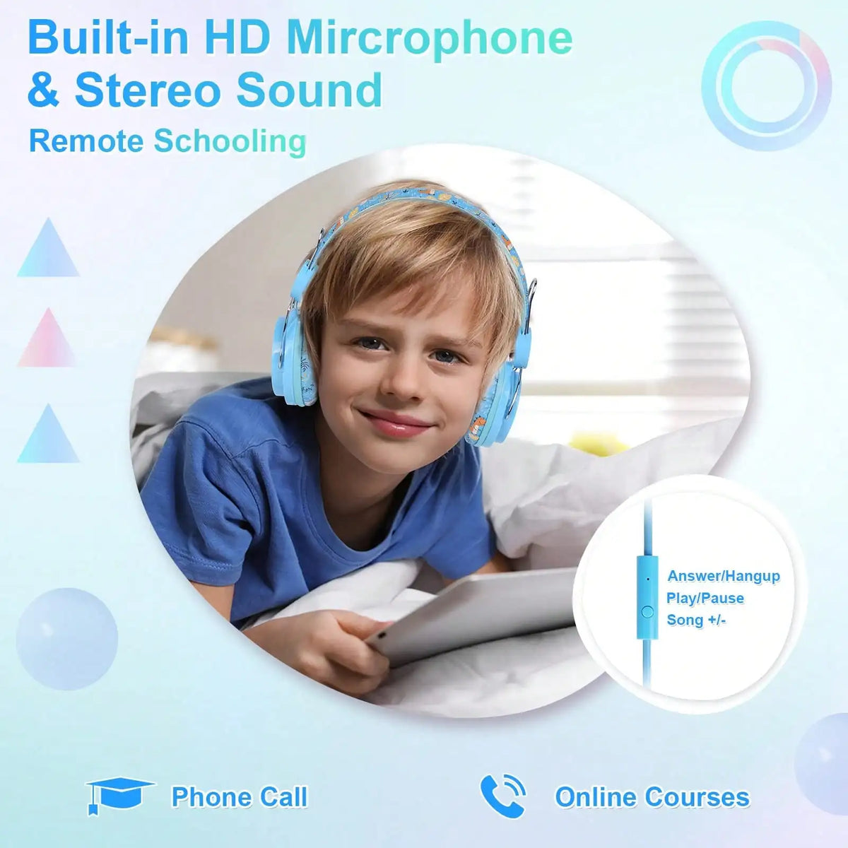 Dinosaurs Kids Headphones with Mic for School/Travel Stereo Sound Over-Ear for Kid Foldable 3.5mm Wired Headphones Kids Gifts