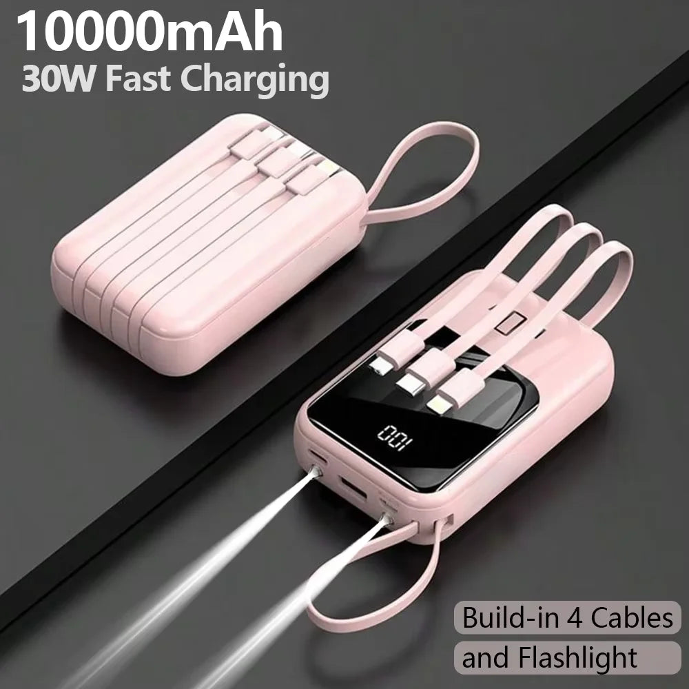 10000mAh Power Bank, Portable Charger Built-in 4 Cables and Flashlight, PD22.5W Fast Charge USB C Battery Pack Compatible with Smartphones, Camping Travel Essentials