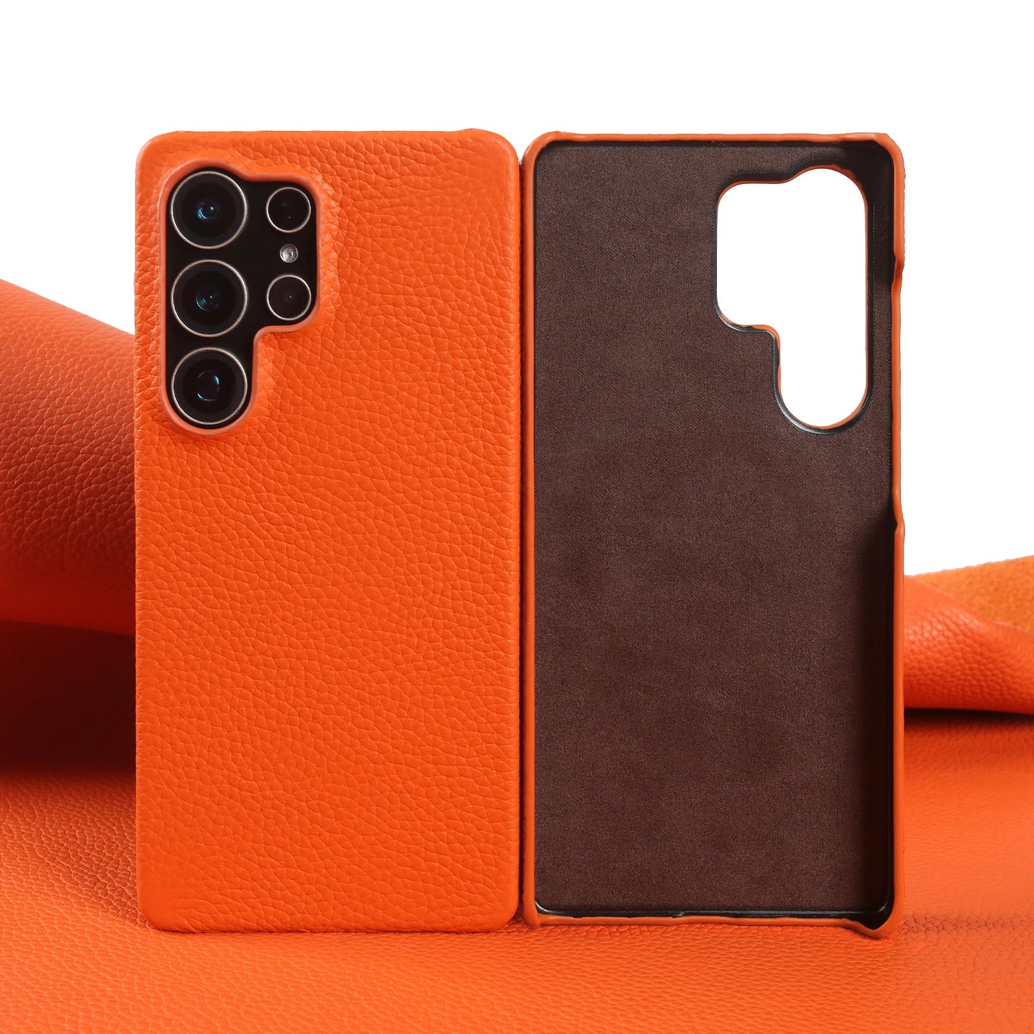 Lychee Grain Genuine Leather Case For Samsung Galaxy S25 Ultra S24 FE S23 Plus S22 S21 Ultra Phone Case Half Wrapped Back Cover