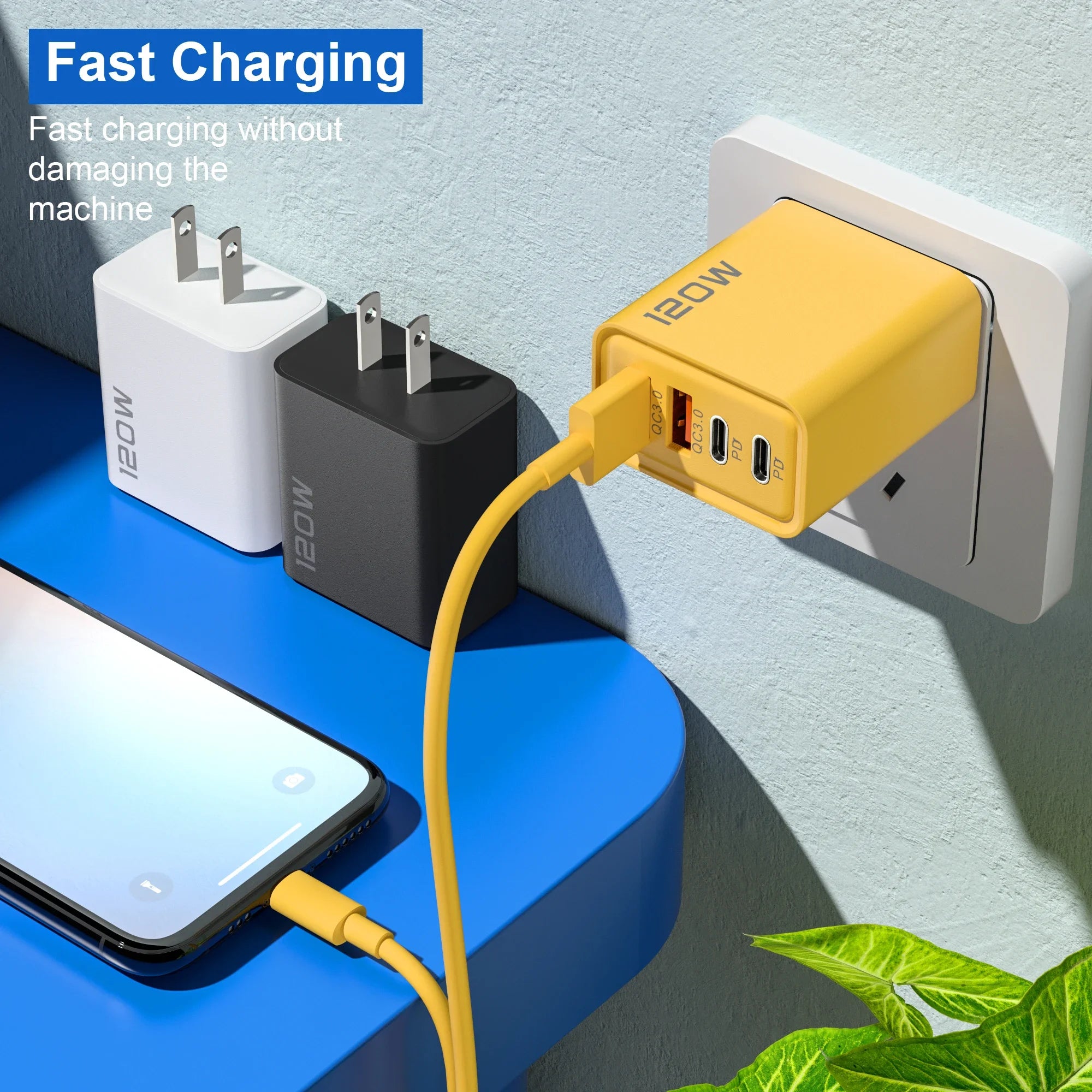 120W 4-Ports USB Type-C Charger Fast Charging Data Cable USB Phone Charger Adapter For Xiaomi IPhone17 16 15 Huawei Wall Charger