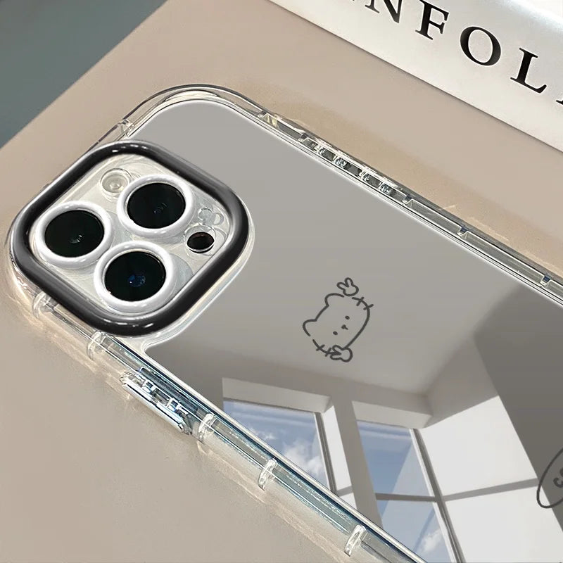 Simple Cartoon Cat Dog Pattern Mirror Phone Case For iPhone 17 Pro Max Case 7 8 15 14 16 Plus 13 12 11 Pro X XS XR 16E Air Cover