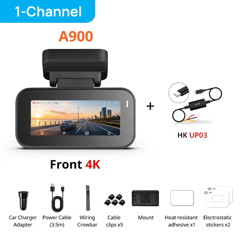 【New】70mai Dash Cam 4K A900 Dual True 4K&HDR Supercapacitor GPS Fatigue Alert Voice Control 4G LTE Wi-Fi 6 Car DVR 70mai A900