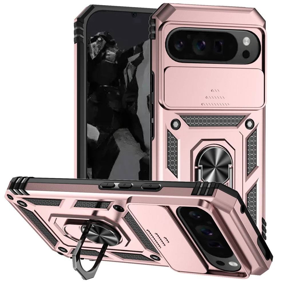 Shockproof Armor Funda For Google Pixel 6 7 8 9 10 Pro XL 10A 5G Slide Lens Protect Case For Pixel 6A 7A 8A 9A Ring Holder Cover