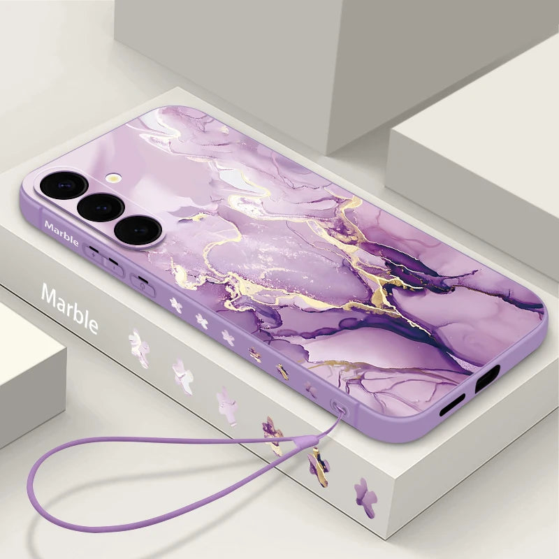 For Samsung Galaxy S26 S25 S24 S23 Ultra Plus S25 FE S22 Marble Case Magnetic For Magsafe Wireless Charge Silicone Lanyard Cover