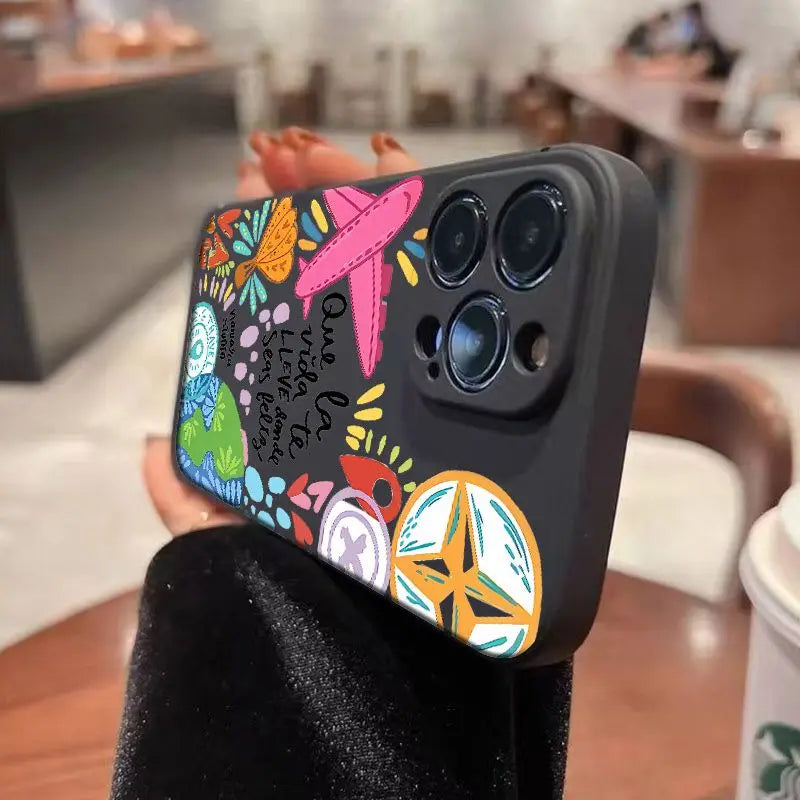Graffiti Travel Airplane Pattern Phone Case For iPhone 17 16 Pro Max 11 13 12 14 15 16 7 8 Plus XS Max XR X 16E Air Cases Cover