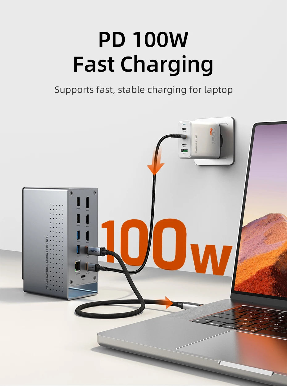 CABLETIME 16 IN 1 USB C Docking Station 4K HDMI-compatible M.2 SSD Enclosure Ethernet 100W PD Dock Hub SD/TF Working Station