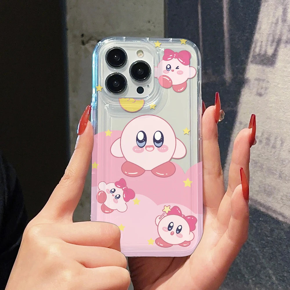 Anime Pink K-Kirbys Cat Phone Case for Samsung Galaxy S25 S24 S23 S22 S21 S20 S10 Note20 Note10 FE Ultra Plus 4G 5G Clear Cover