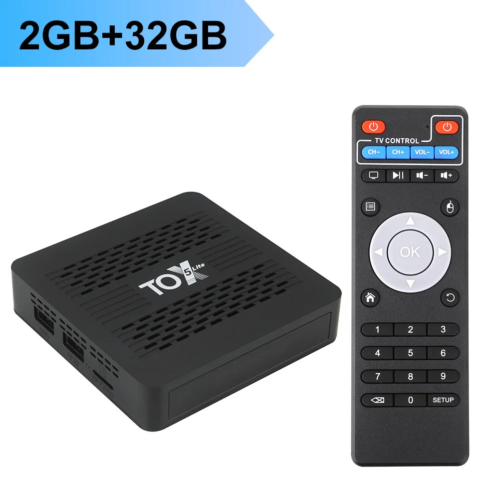 TOX5 Lite Android 14 Smart TV Box 2GB 32GB Amolgic S905X5M Wifi 1000M LAN BT Support H.265 4K 4K 60fpsMedia Player Set Top Box