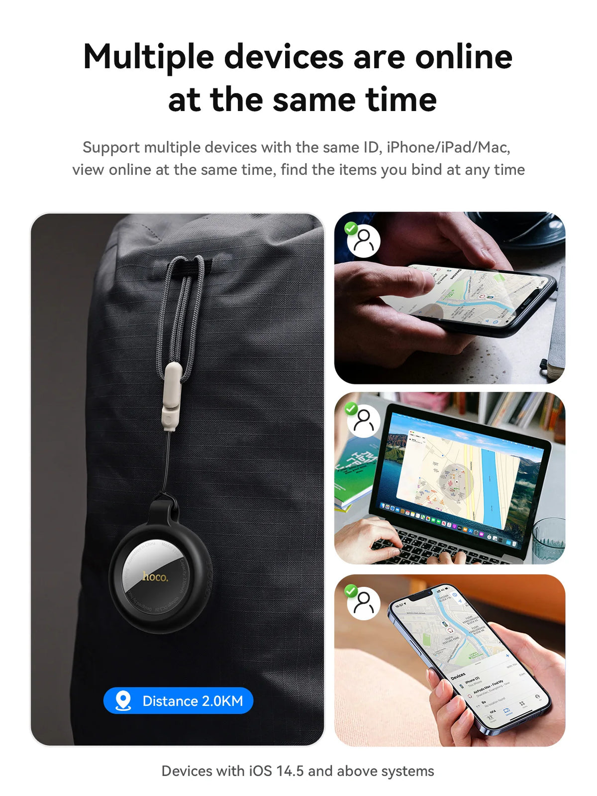 HOCO E100 Smart GPS Tracker Mini Tag Anti-Lost Device with Case for iOS Apple Find My App Car Key Pet Kids Thin Locator Finder