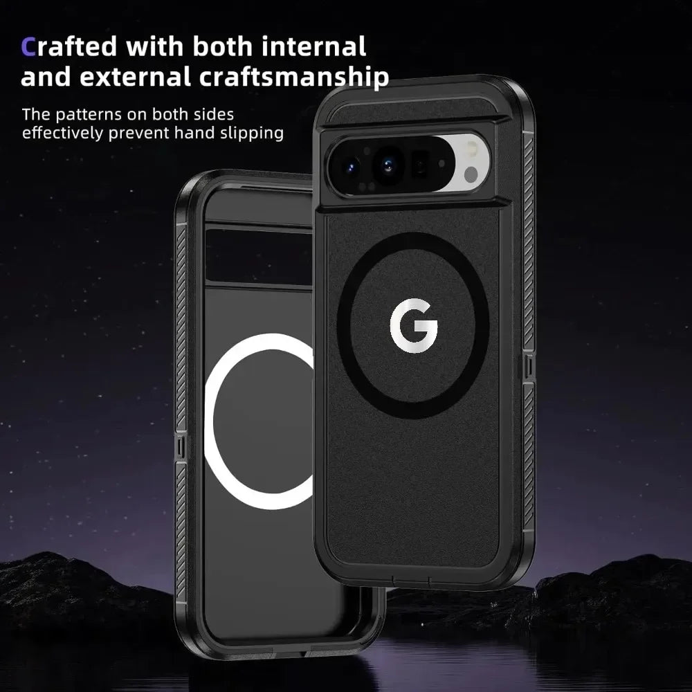 Heavy Armor Magnetic Wireless Charging Rugged Case For Google Pixel 10 9 Pro XL 8 A Pro PC+TPU Enhanced Shockproof Buffer Cover