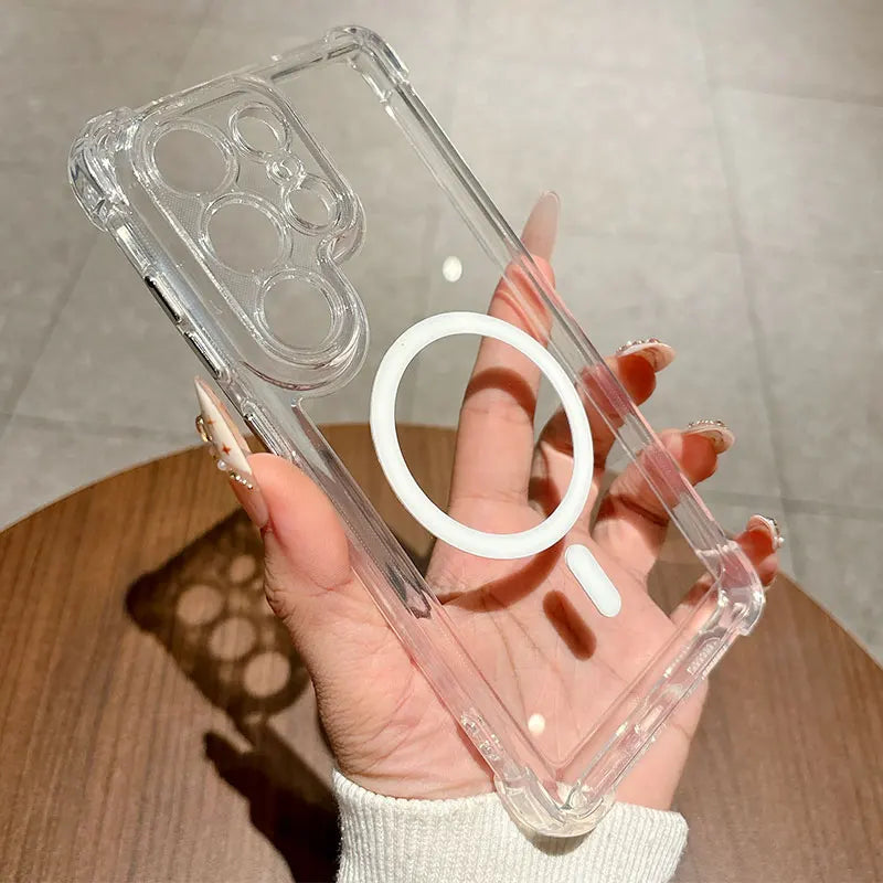 For Magsafe Magnetic Shockproof Case for Samsung Galaxy S26 S25 S24 S23 S21 FE S22 Note 20 Ultra 10 Plus Transparent Back Cover